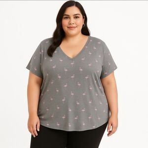Lane Bryant Gray Flamingo Plus Size Tee Sz 26/28